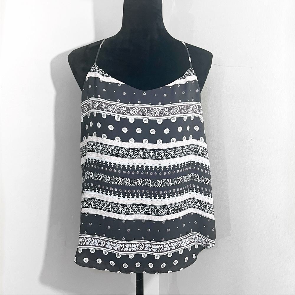 Ann Taylor LOFT Gray And White Flowing Tank Top Striped Pattern Fun Summer Top